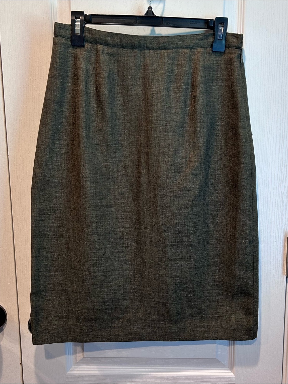 Leslie Fay Size 10 Olive Tweed Pencil Skirt Elastic Waist Career Office Midi